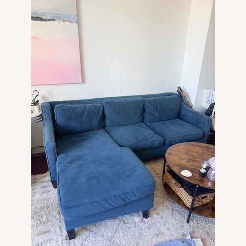 Used West Elm Paidge Blue Velvet 2 Piece Sectional for sale on AptDeco