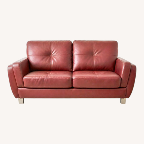 Used Cindy Crawford Burgundy Leather Loveseat for sale on AptDeco