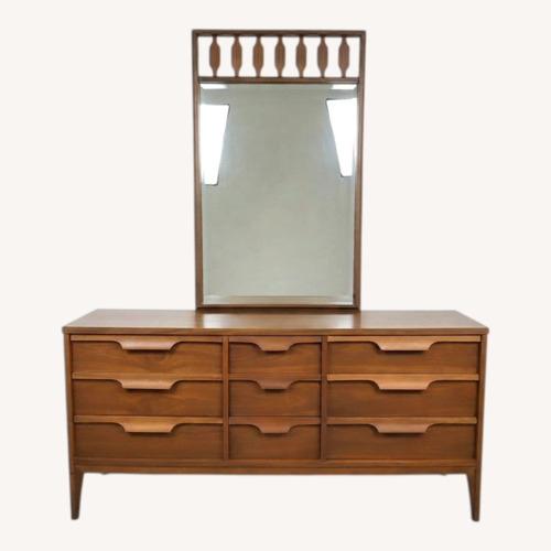 Used Mid Century Lowboy Dresser with Mounted Mirror for sale on AptDeco