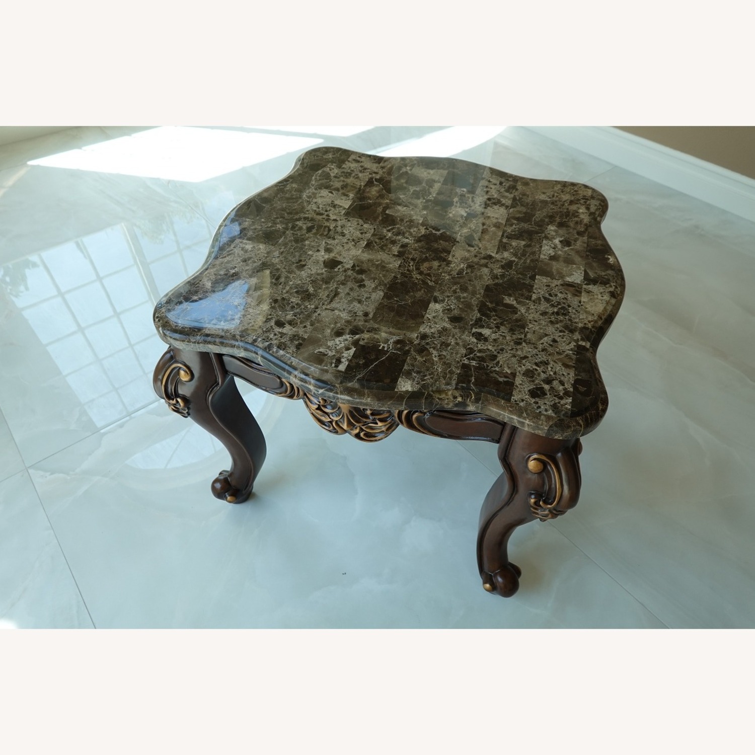 Vintage Marble Coffee Table - Solid Wood Legs - image-3