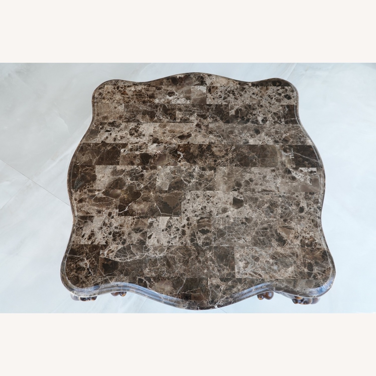 Vintage Marble Coffee Table - Solid Wood Legs - image-2