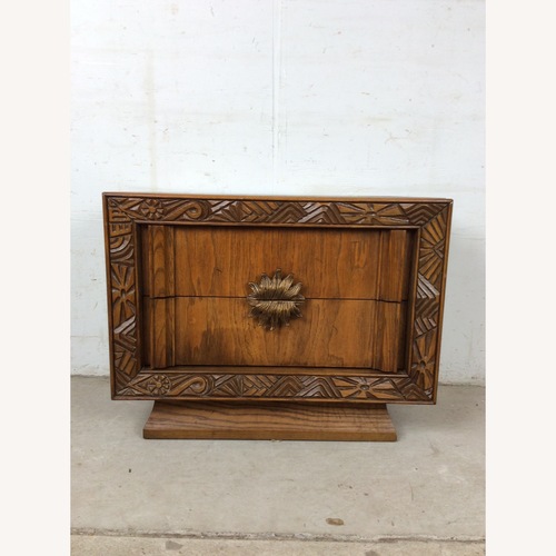 Used Mid Century 2 Drawer Nightstand Brass Hardware for sale on AptDeco