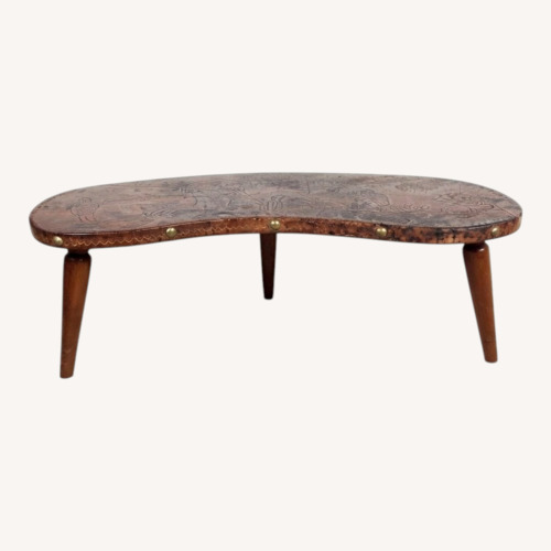 Used MCM Embossed Leather & Teak Table with Stools for sale on AptDeco
