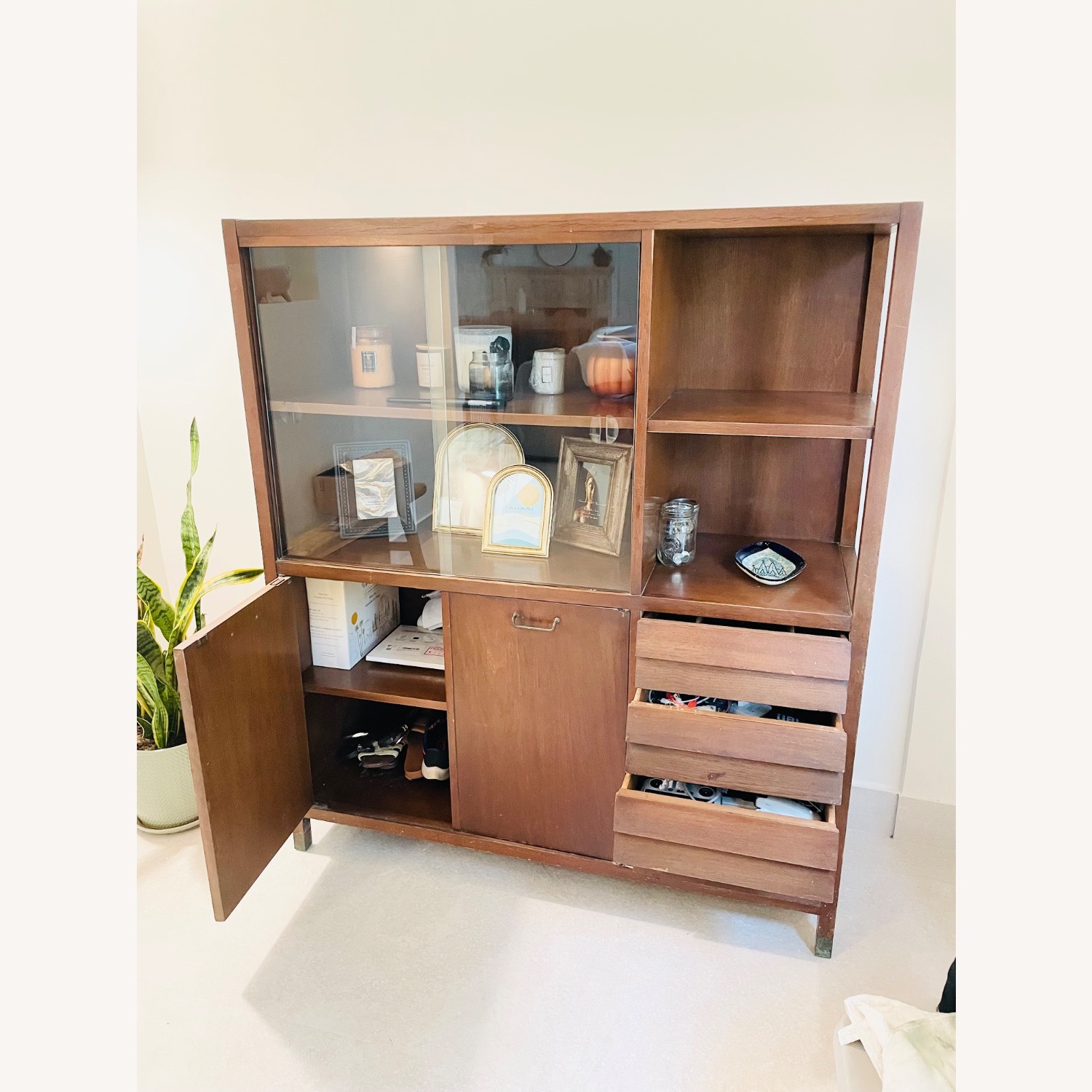 Wood & Glass Mid Century Modern Cabinet Armoire - image-4