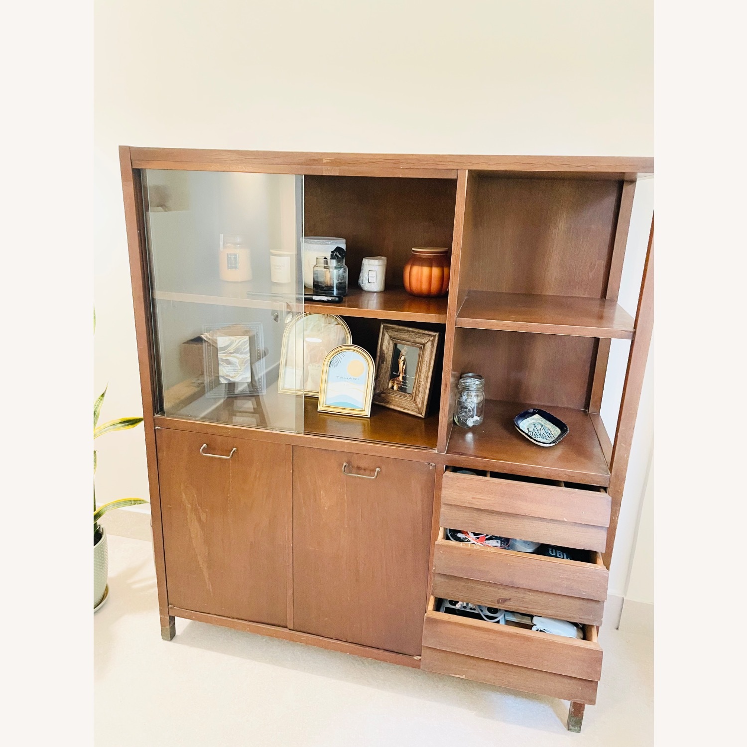 Wood & Glass Mid Century Modern Cabinet Armoire - image-5