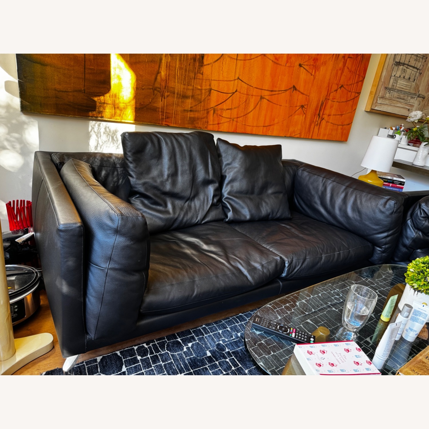Design Within Reach Como Black Leather Sofa - image-1