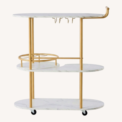 Used Wayfair 3-Tier Round Bar Cart with Wooden Shelves for sale on AptDeco