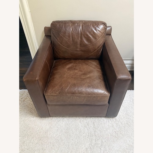 Used Pottery Barn Dark Brown Leather Armchair for sale on AptDeco