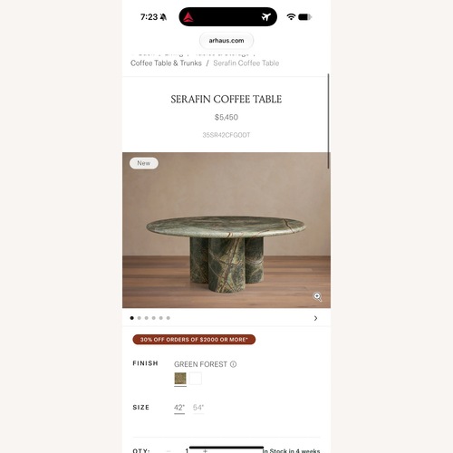 Used Arhaus Serafin Green Natural Stone Coffee Table for sale on AptDeco