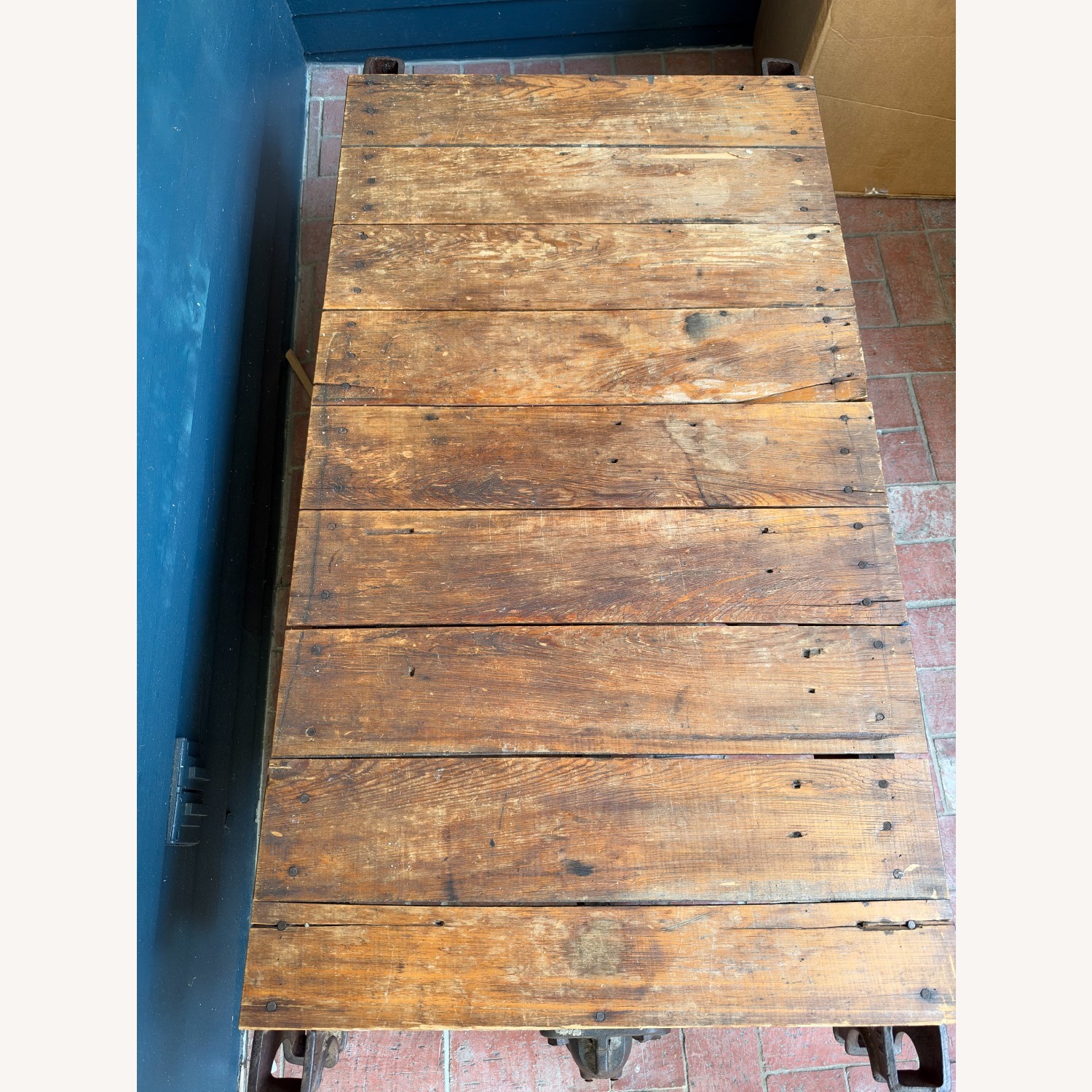 Vintage Industrial Coffee Table Wood & Cast Iron - image-1