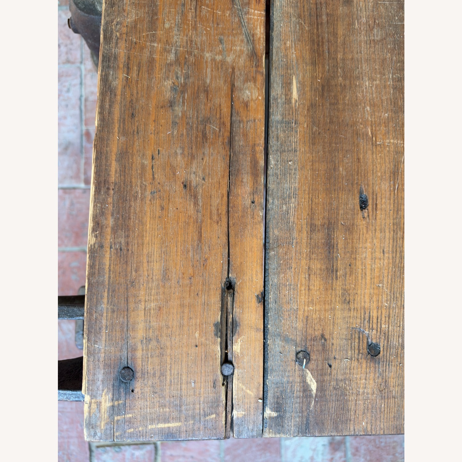 Vintage Industrial Coffee Table Wood & Cast Iron - image-5