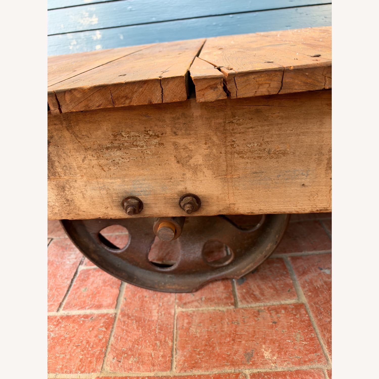 Vintage Industrial Coffee Table Wood & Cast Iron - image-3