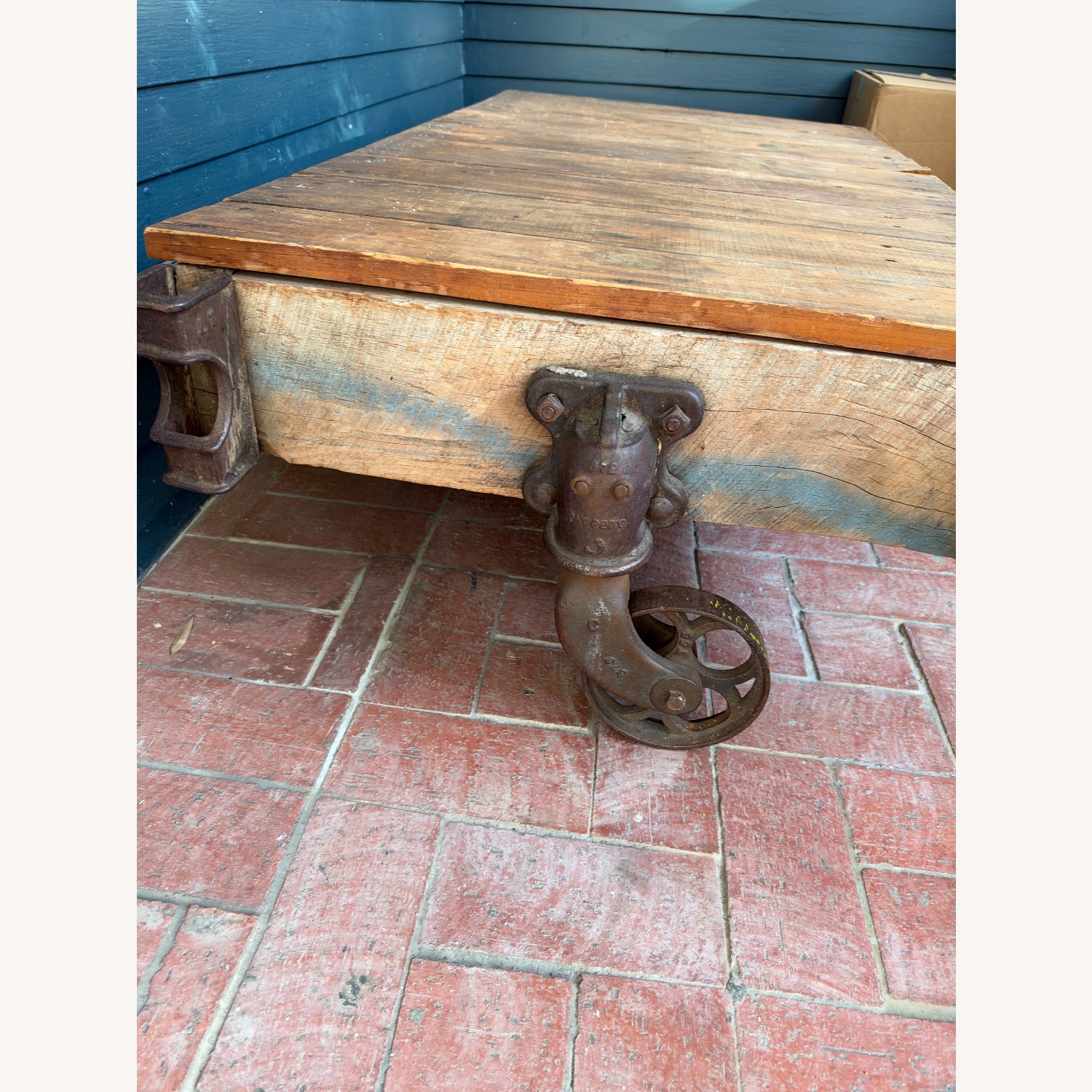 Vintage Industrial Coffee Table Wood & Cast Iron - image-2