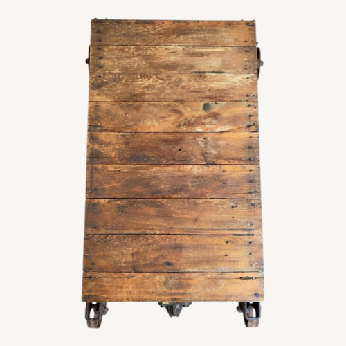 Used Vintage Industrial Coffee Table Wood & Cast Iron for sale on AptDeco