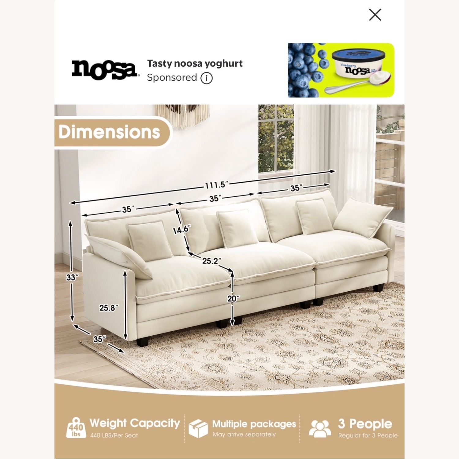 Bed Bath & Beyond White Fabric 3+ Seater Sofa - image-5