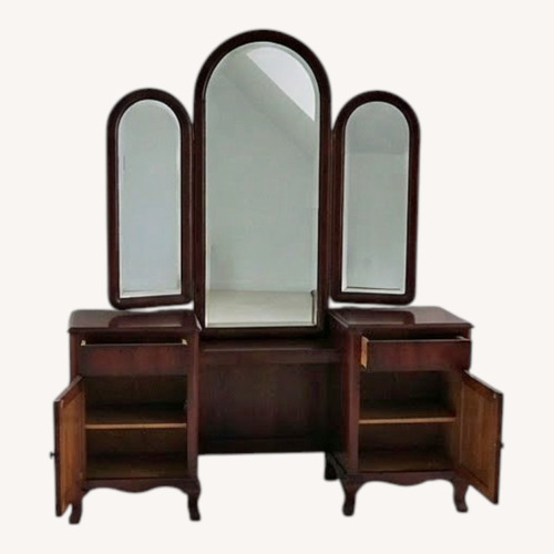 Used Burl Mahogany Vanity with Triple Mirror for sale on AptDeco