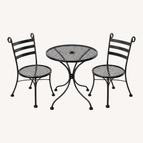 Used Black Wrought Iron Outdoor Bistro Set – 3 Pieces for sale on AptDeco