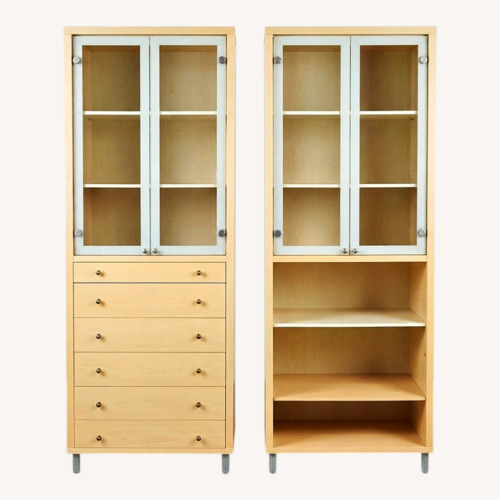 Used Tall Glass Door Cabinets 6 Drawer & Open Shelf for sale on AptDeco