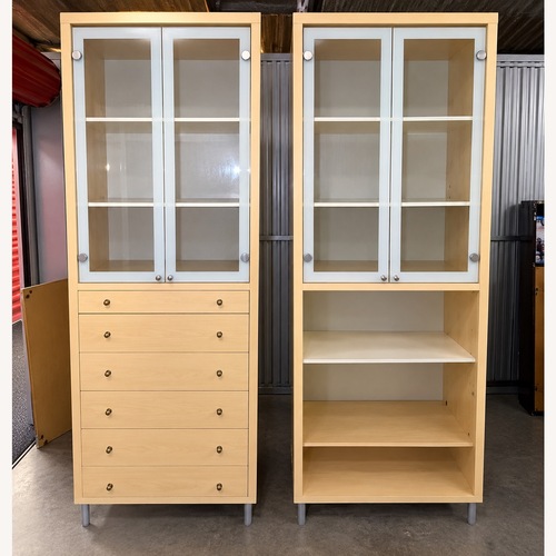 Used Tall Glass Door Cabinets 6 Drawer & Open Shelf for sale on AptDeco