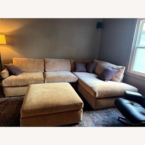 Used Crate & Barrel Lounge Orange Fabric Ottoman for sale on AptDeco