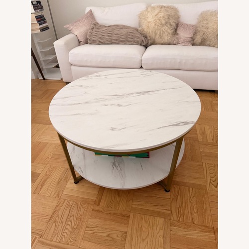 Used Overstock White Wood Coffee Table for sale on AptDeco