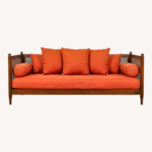Used Vintage Cane-Back Wood Upholstery Sofa for sale on AptDeco