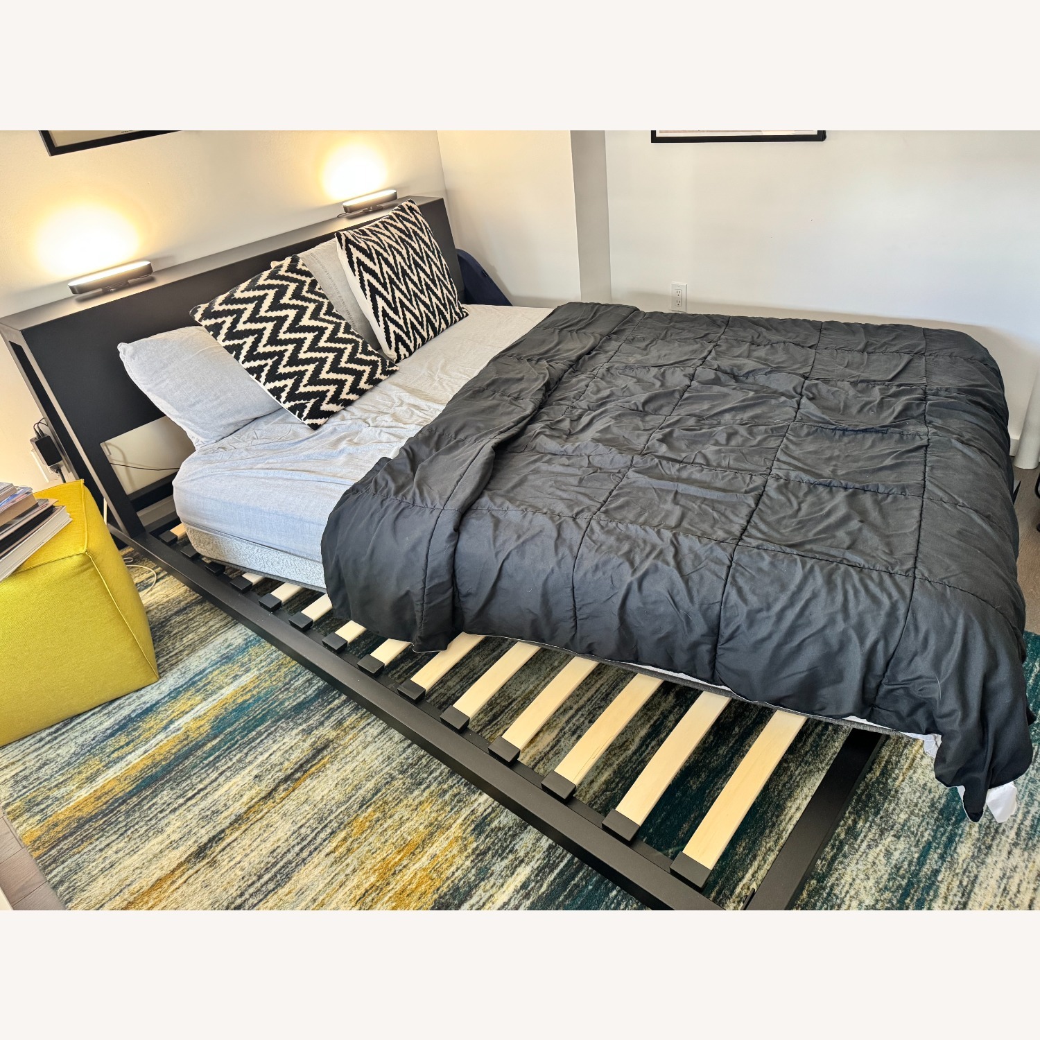 West Elm Black Metal Queen Bed - image-1
