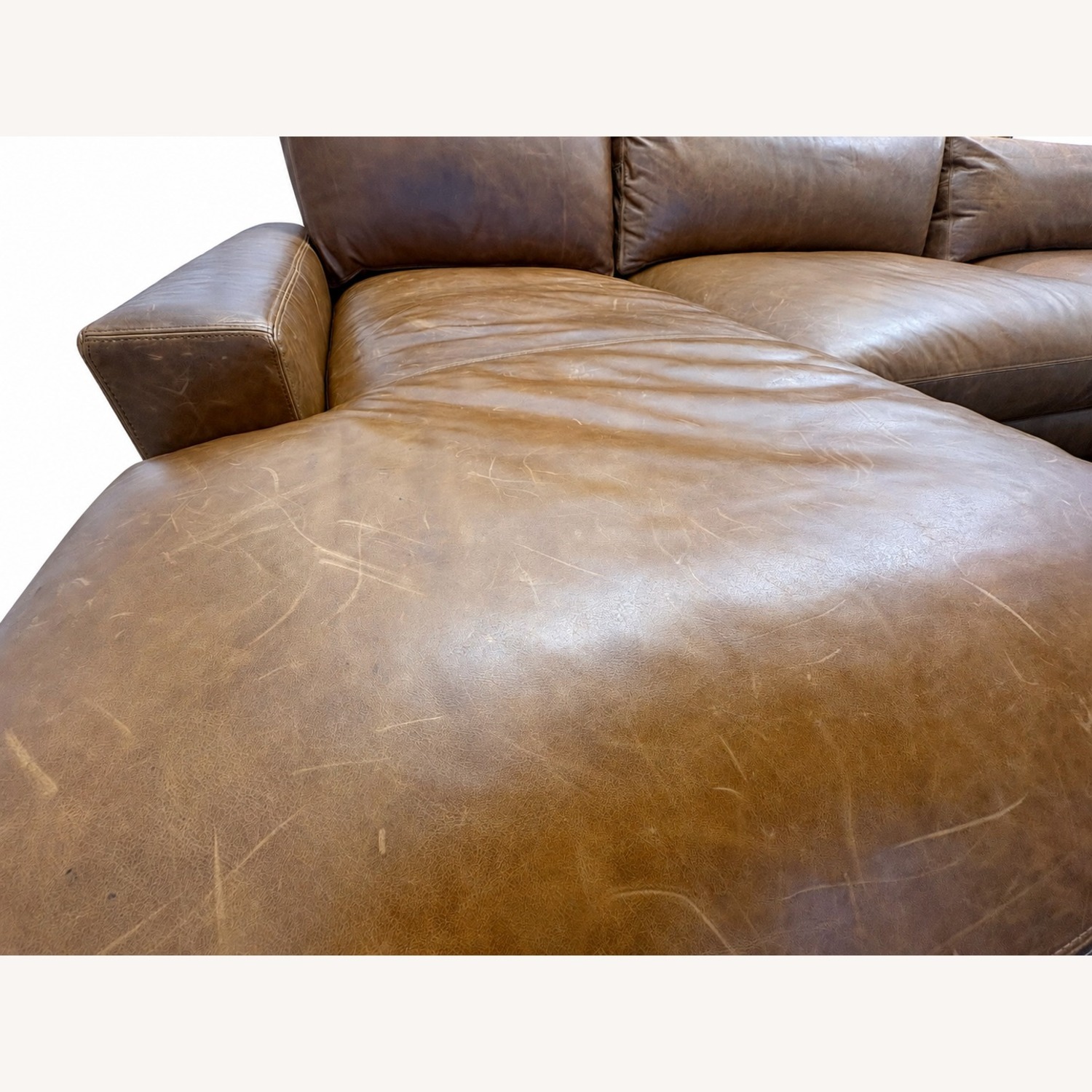 Restoration Hardware Maxwell Leather U-Chaise Sectional Chestnut - image-5