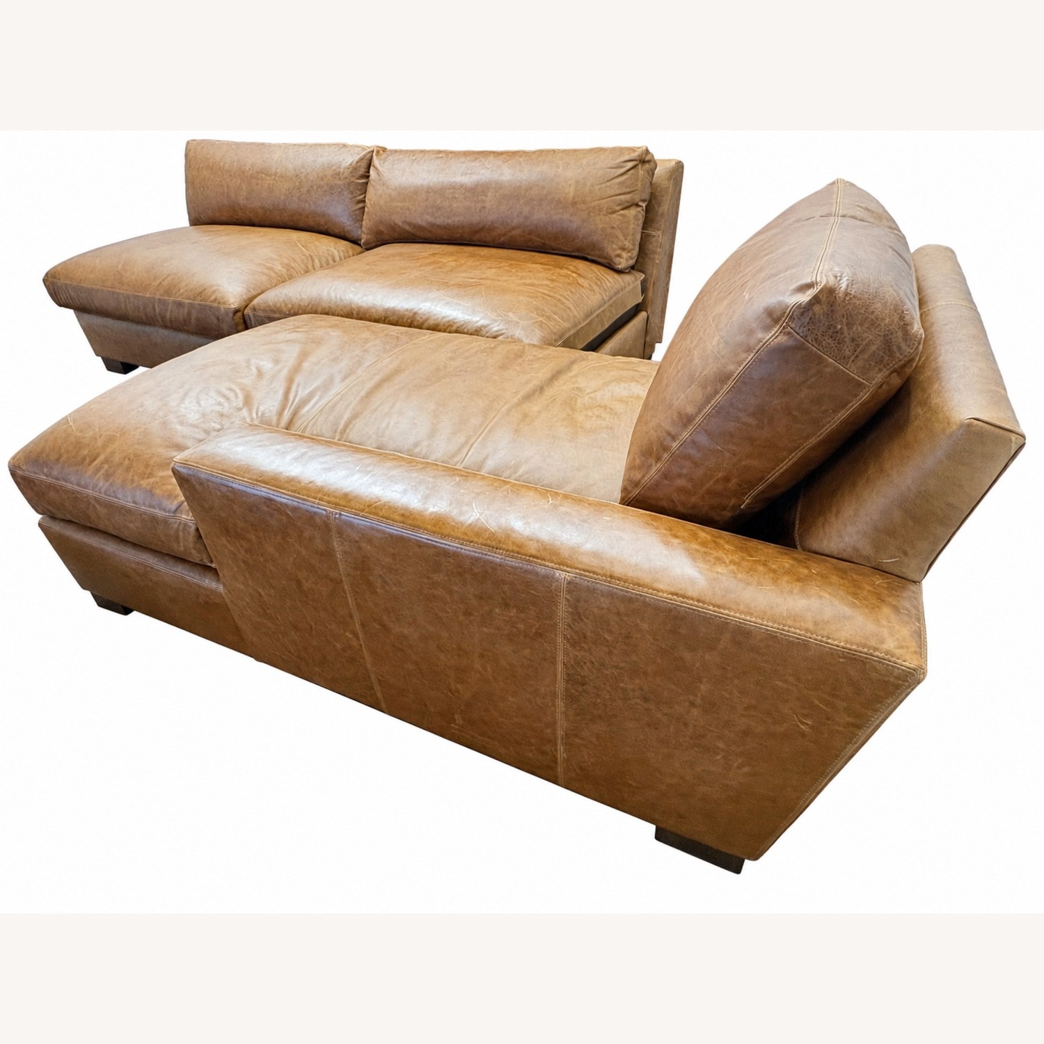 Restoration Hardware Maxwell Leather U-Chaise Sectional Chestnut - image-31