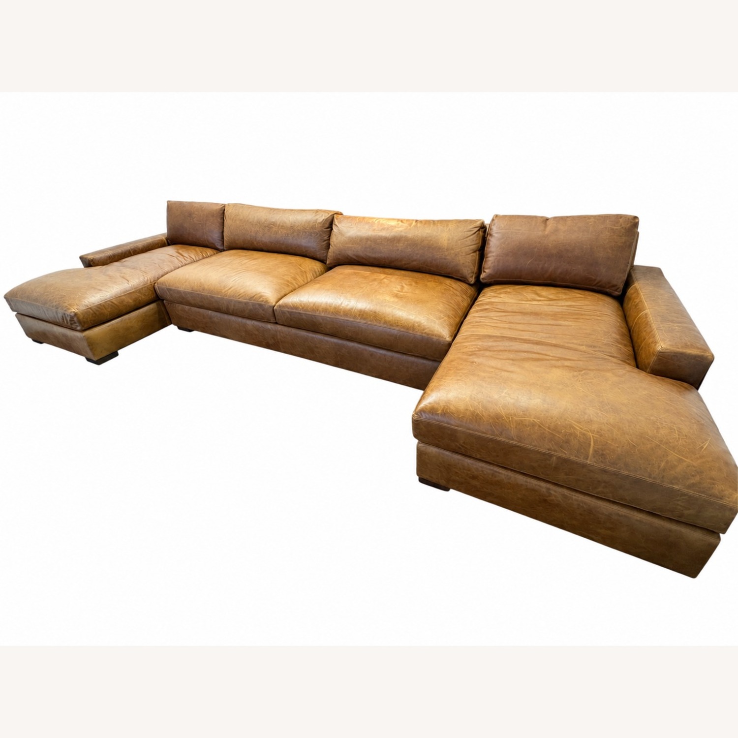 Restoration Hardware Maxwell Leather U-Chaise Sectional Chestnut - image-18