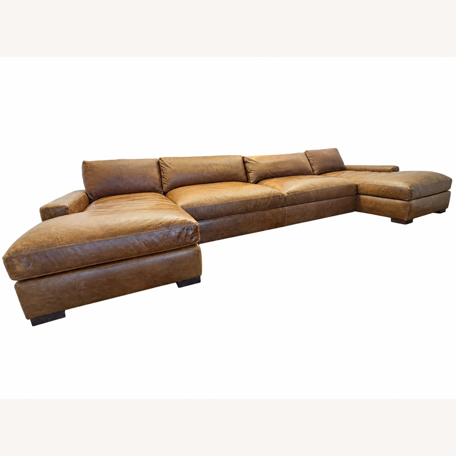 Restoration Hardware Maxwell Leather U-Chaise Sectional Chestnut - image-7