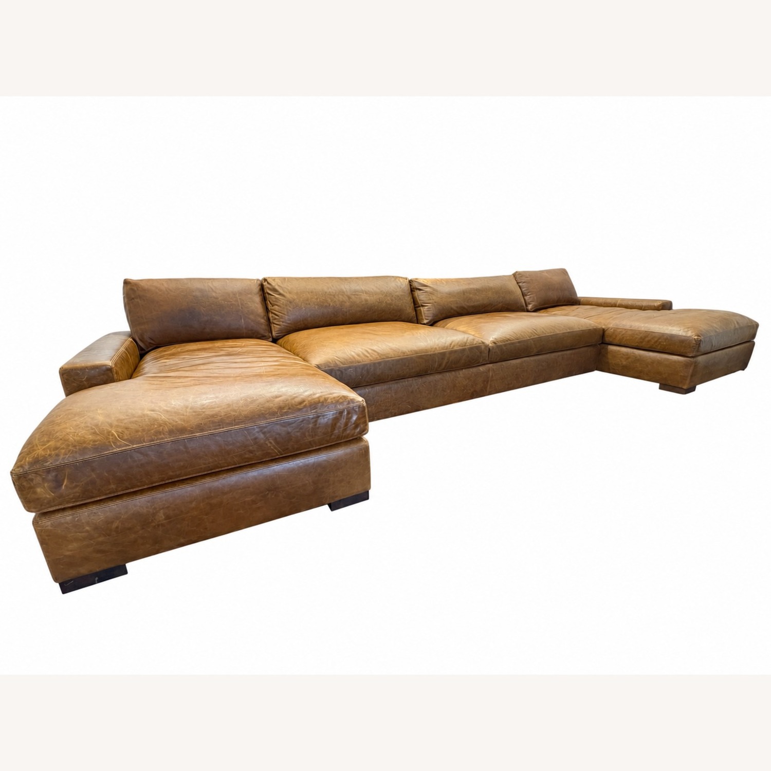 Restoration Hardware Maxwell Leather U-Chaise Sectional Chestnut - image-36