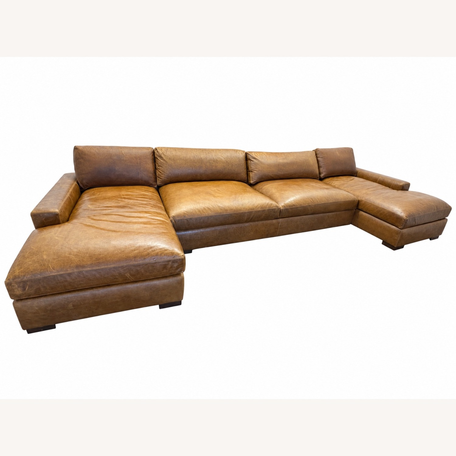 Restoration Hardware Maxwell Leather U-Chaise Sectional Chestnut - image-39