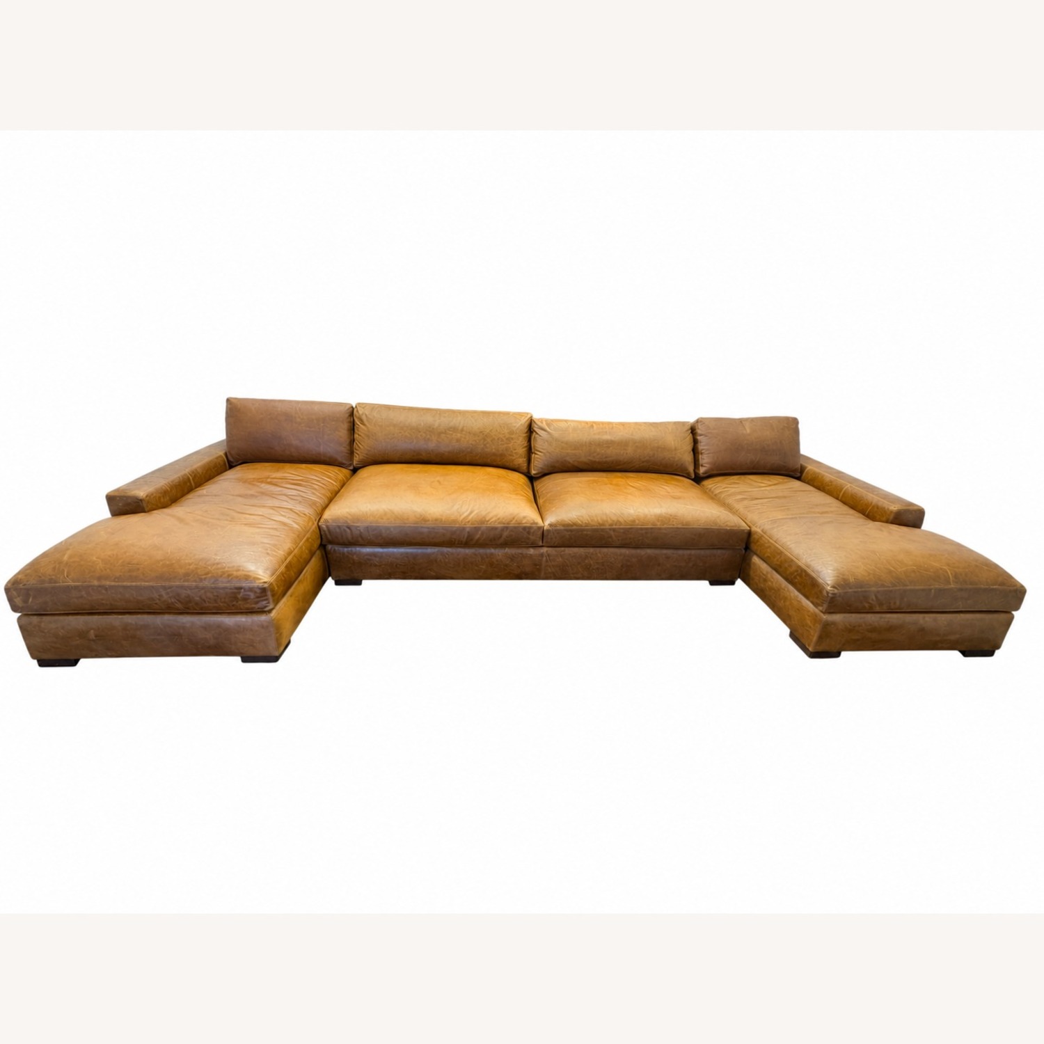 Restoration Hardware Maxwell Leather U-Chaise Sectional Chestnut - image-17