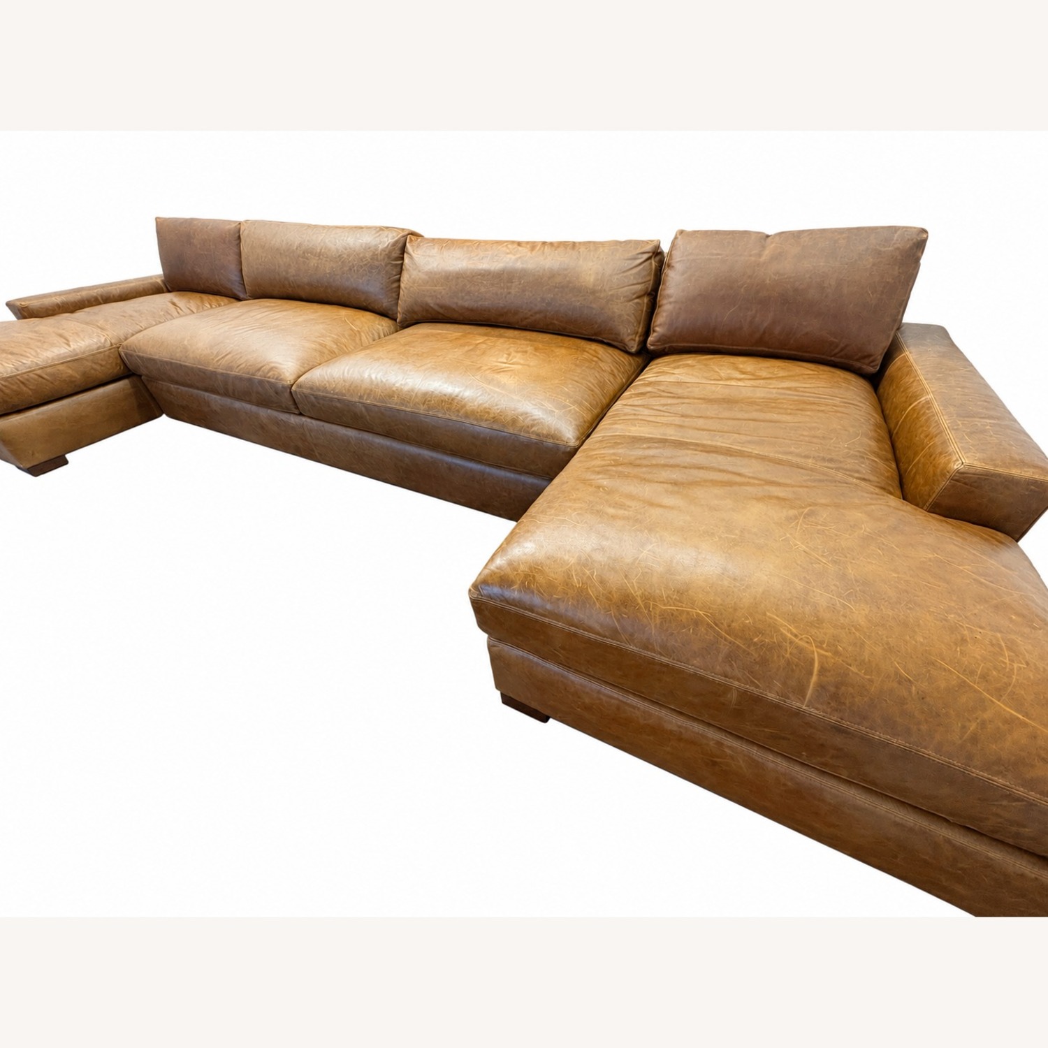 Restoration Hardware Maxwell Leather U-Chaise Sectional Chestnut - image-10