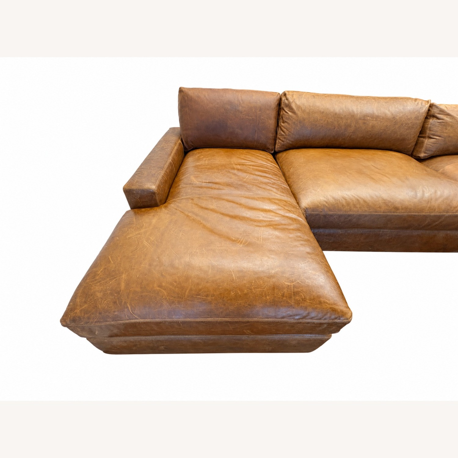 Restoration Hardware Maxwell Leather U-Chaise Sectional Chestnut - image-34