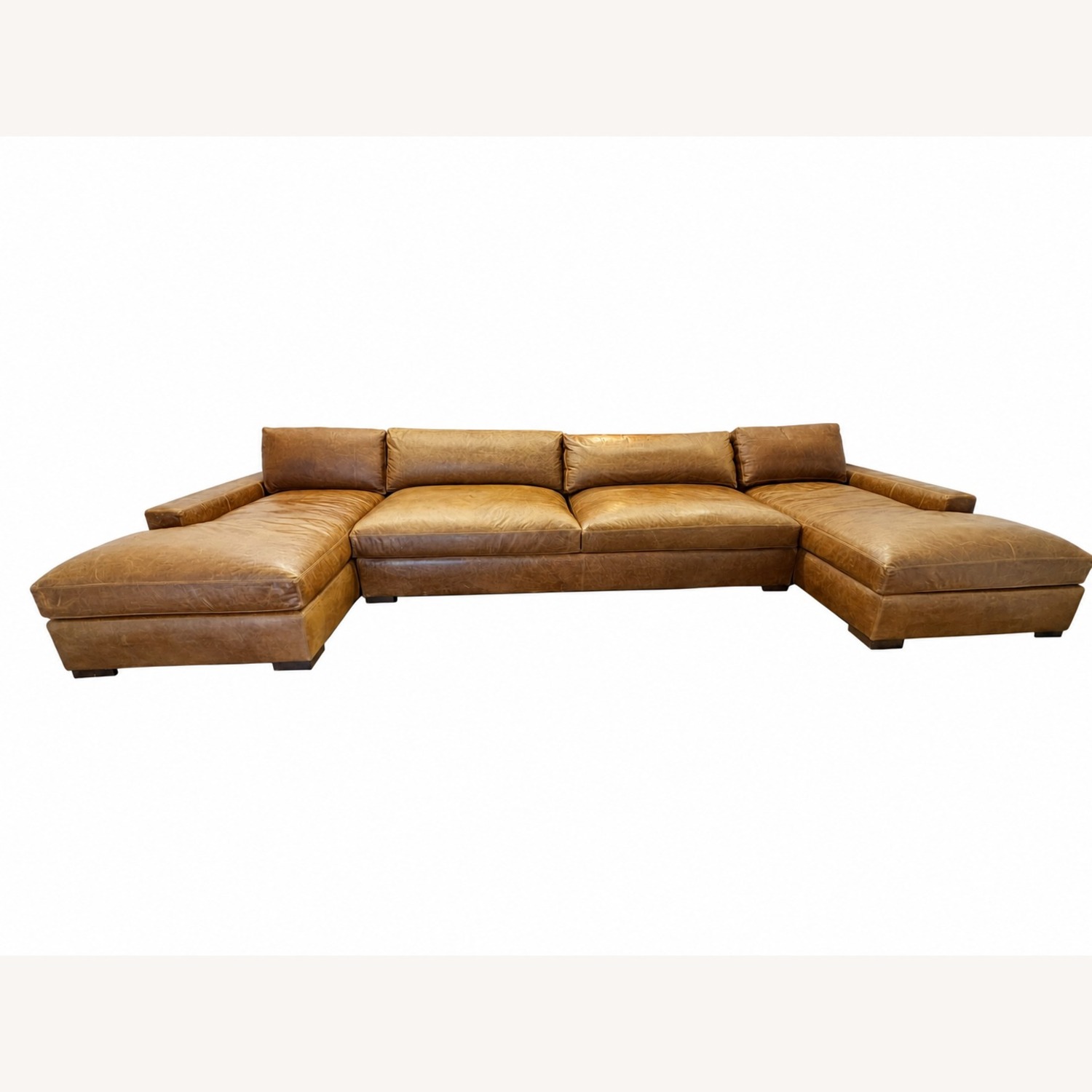 Restoration Hardware Maxwell Leather U-Chaise Sectional Chestnut - image-11
