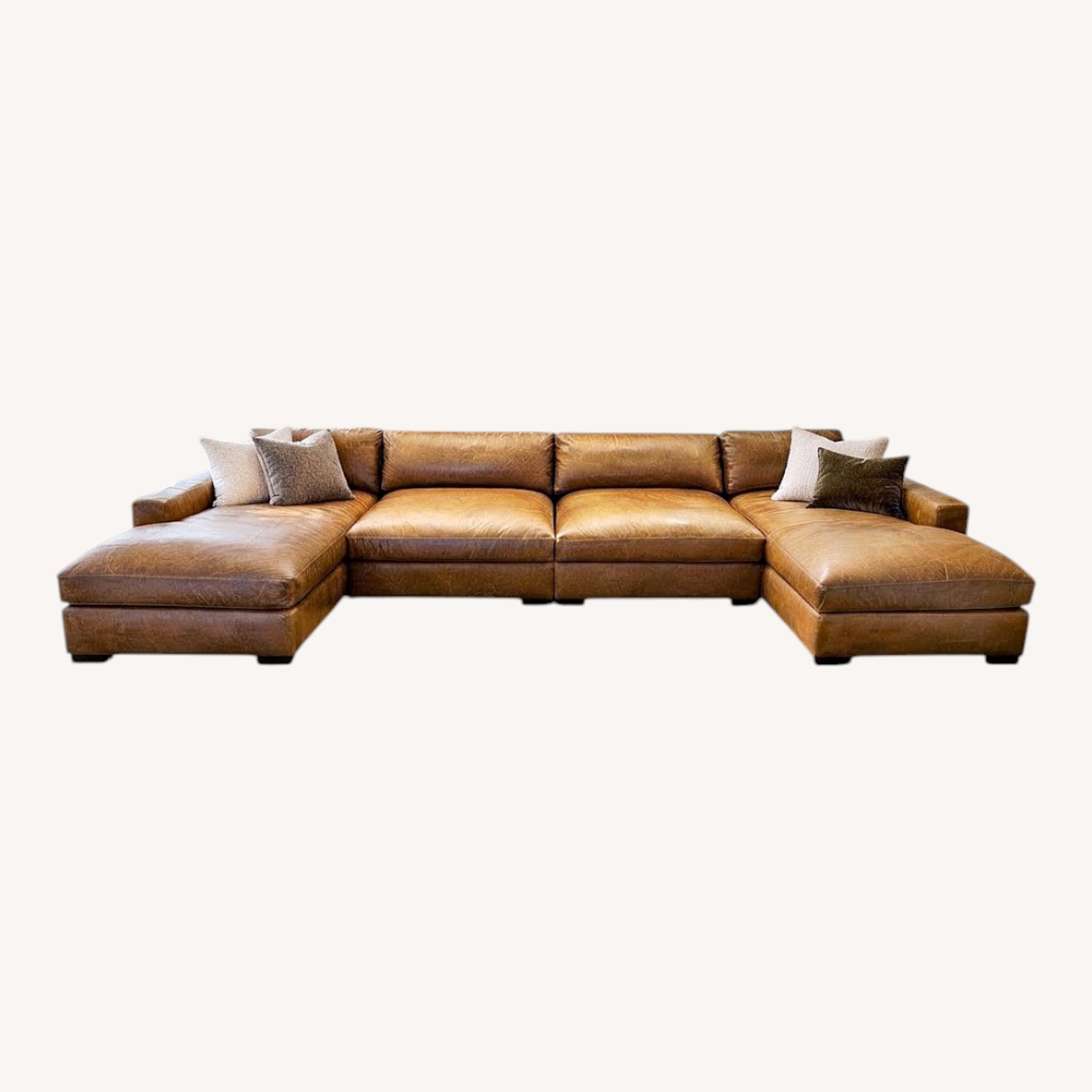 Restoration Hardware Maxwell Leather U-Chaise Sectional Chestnut - image-41