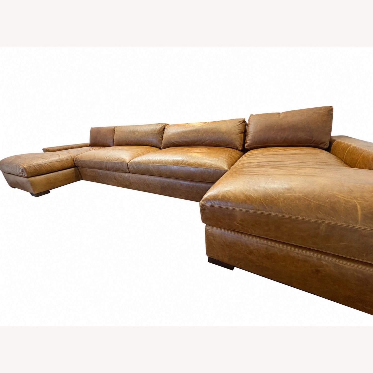 Restoration Hardware Maxwell Leather U-Chaise Sectional Chestnut - image-9