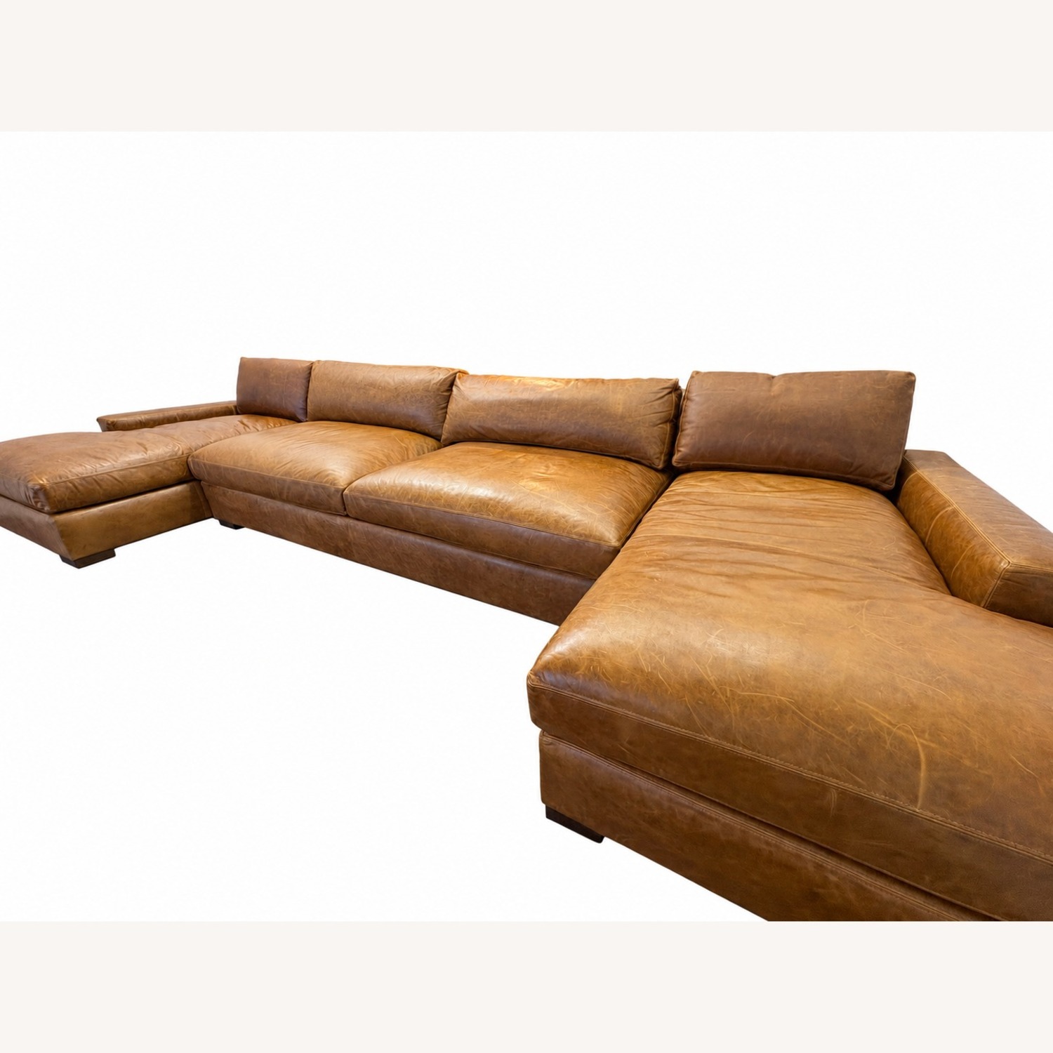 Restoration Hardware Maxwell Leather U-Chaise Sectional Chestnut - image-12