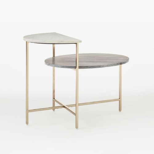 Used West Elm White/Blue Marble Geo Stepped Side Table for sale on AptDeco