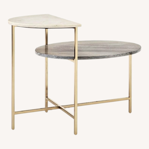 Used West Elm White/Blue Marble Geo Stepped Side Table for sale on AptDeco