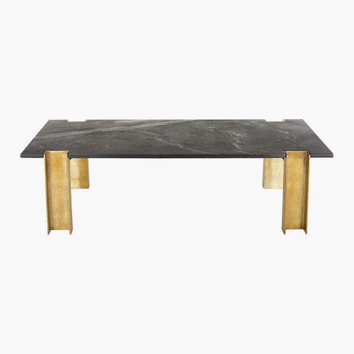 Used CB2 Black Marble Coffee Table Gold Legs for sale on AptDeco