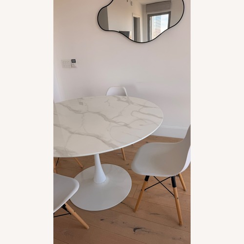 Used Wayfair 48" Round Marble-Look Pedestal Table for sale on AptDeco