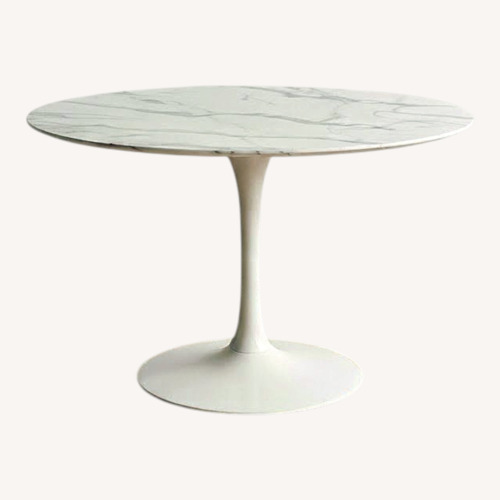 Used Wayfair 48" Round Marble-Look Pedestal Table for sale on AptDeco