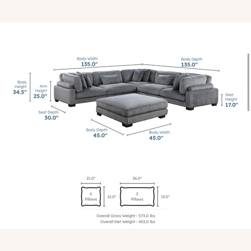 Used Wayfair Larry’s Grey Corduroy Sectional Sofa with Ottoman for sale on AptDeco