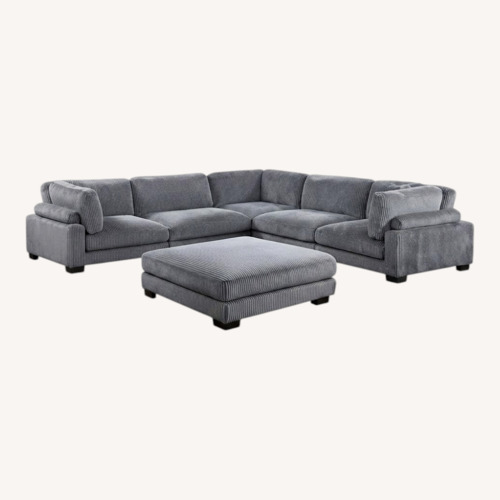 Used Wayfair Larry’s Grey Corduroy Sectional Sofa with Ottoman for sale on AptDeco