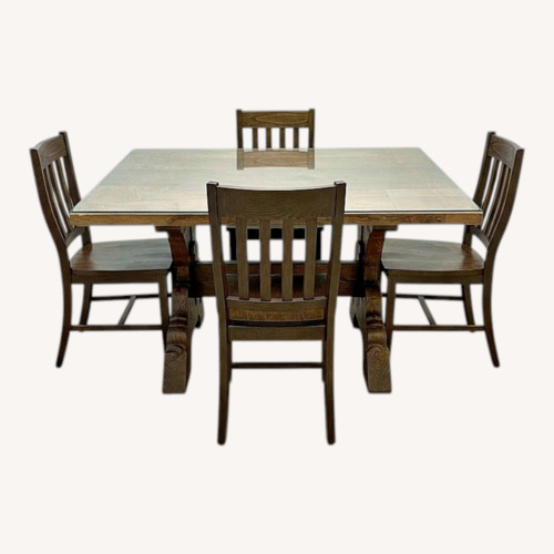 Used Solid Wood Rustic Trestle Dining Table & Chairs for sale on AptDeco