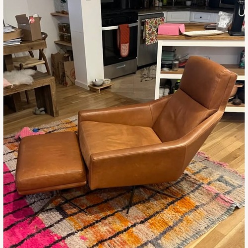 Used West Elm Austin Leather Swivel Chair & Ottoman Set for sale on AptDeco