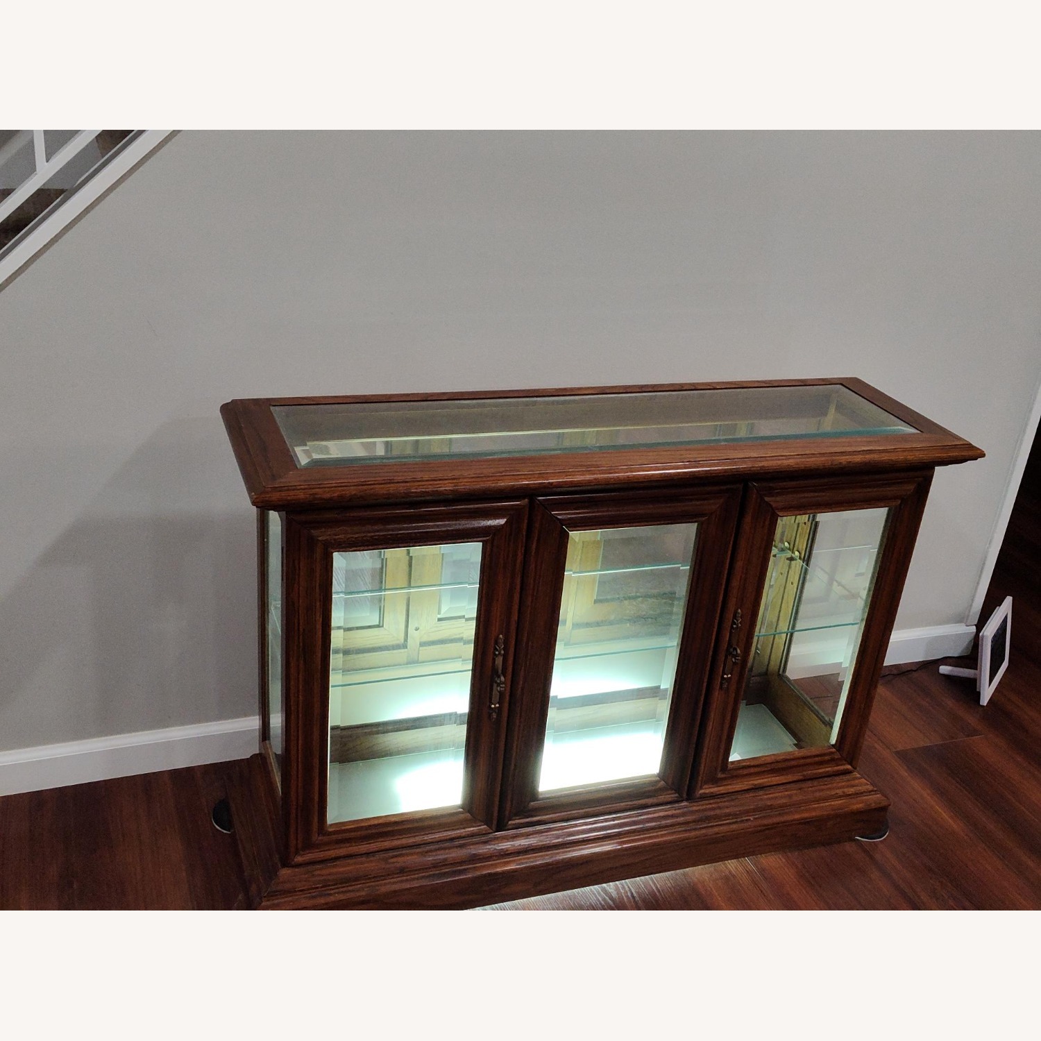 Vintage Wood & Glass Cabinet w/Interior Lighting Sideboard - image-3